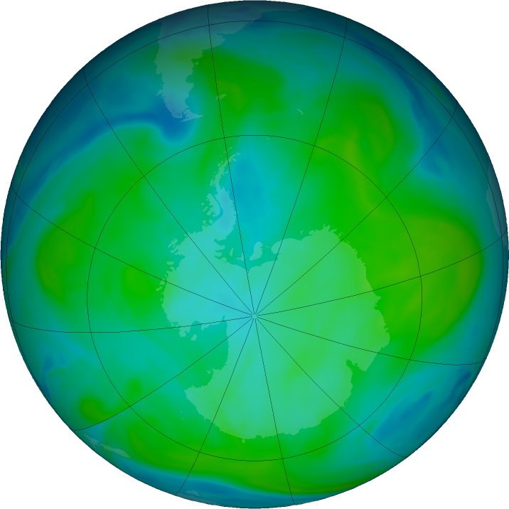 Antarctic ozone map for 29 January 2020